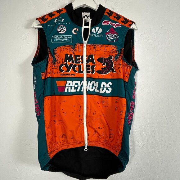 Voler Mens Zip Front Cycling Vest Small Orange Teal Mesa Cycles Reynolds Pockets - Picture 1 of 7